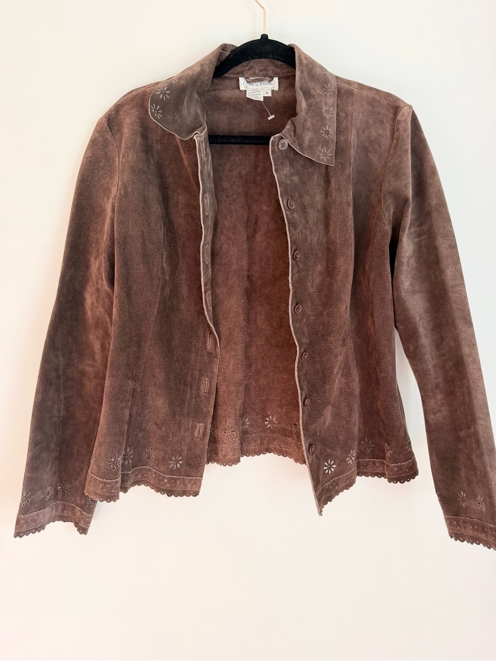 VTG live a little leather brown jacket size medium floral